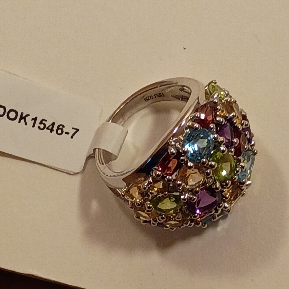 Multi-Color Gemstone Silver Ring